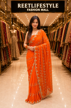 Royal Purple Pure Chiffon Floral Handwork Saree