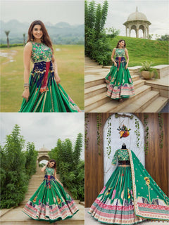 Green Heritage Lehenga Choli Set with Printed Dupatta