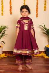 Burgundy Cotton Bachapan Anarkali Set