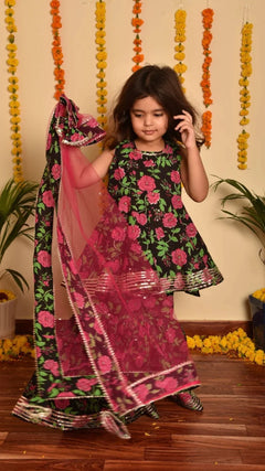 Black Cotton Bachapan Gulmohar Sharara Set