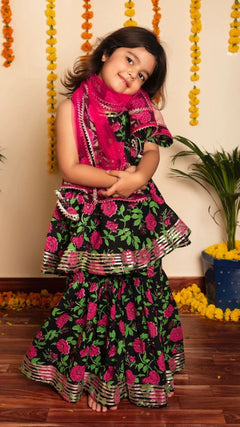 Black Cotton Bachapan Gulmohar Sharara Set