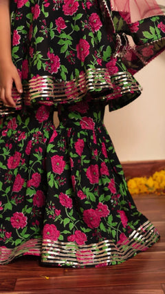 Black Cotton Bachapan Gulmohar Sharara Set