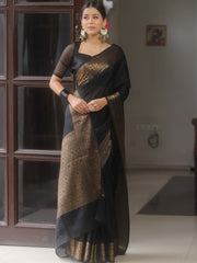 Banarasee Black Semi Silk Saree