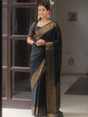 Banarasee Black Semi Silk Saree