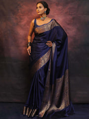 Banarasee Blue Semi Silk Saree Zari Border