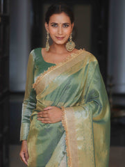 Banarasee Blue Tissue Saree Zari Lace