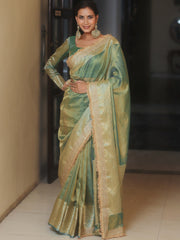 Banarasee Blue Tissue Saree Zari Lace