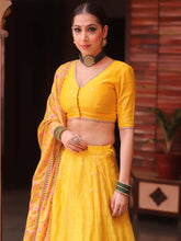 Banarasee Chanderi Yellow Silk Lehenga and Blouse With Crepe Silk Dupatta