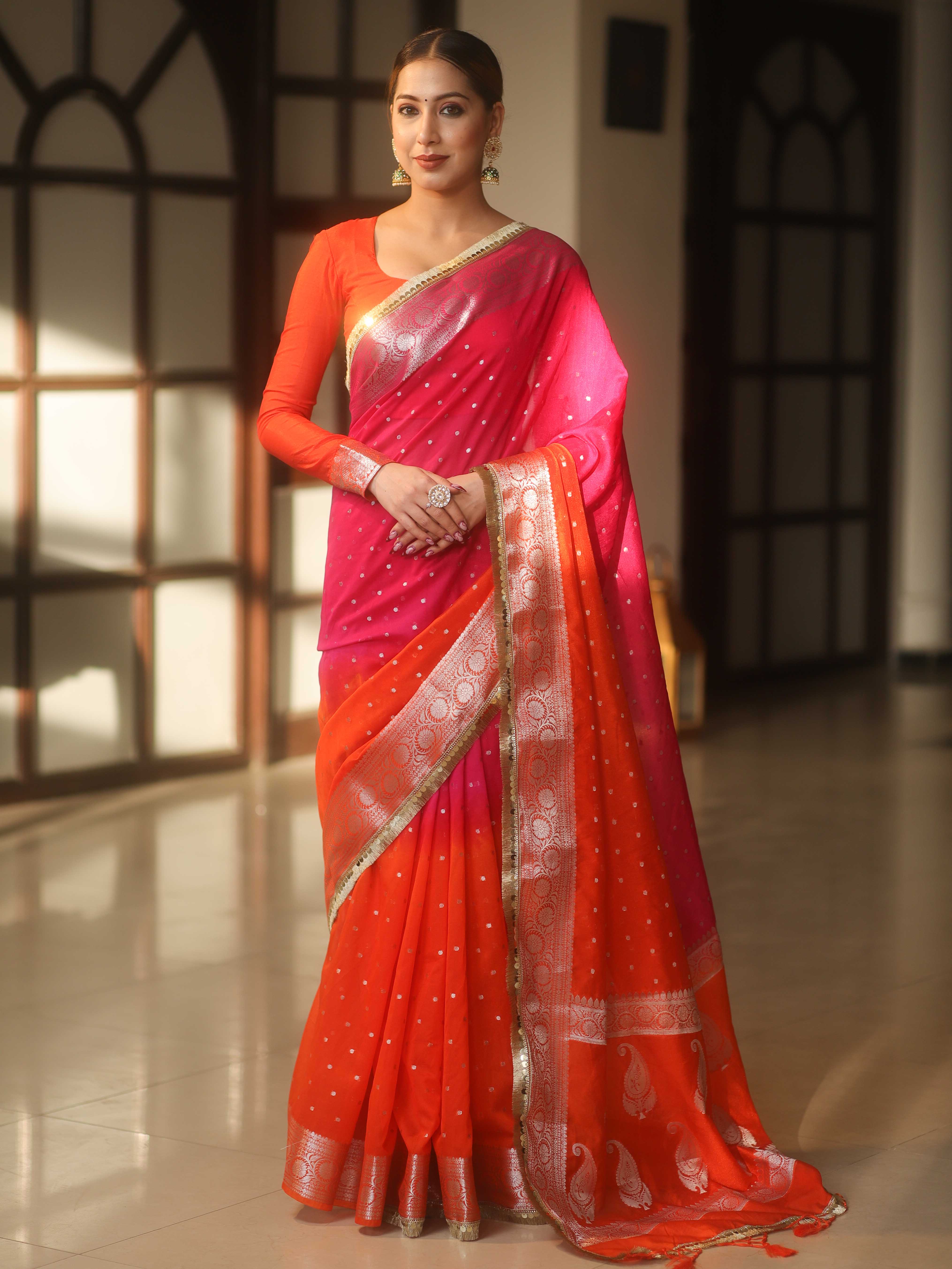 Banarasee Dual Color Semi-Chiffon Saree