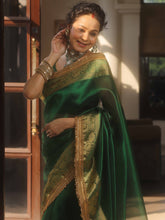 Banarasee Handwoven Green Tissue Saree