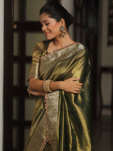 Banarasee Green Tissue Saree Zari Lace