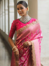 Banarasee Handwoven Pink Georgette Saree