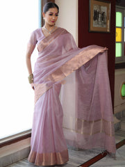 Banarasee Pink Linen Tissue Zari Saree