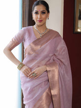 Banarasee Pink Linen Tissue Zari Saree