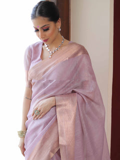 Banarasee Pink Linen Tissue Zari Saree