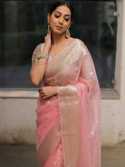 pink organza saree