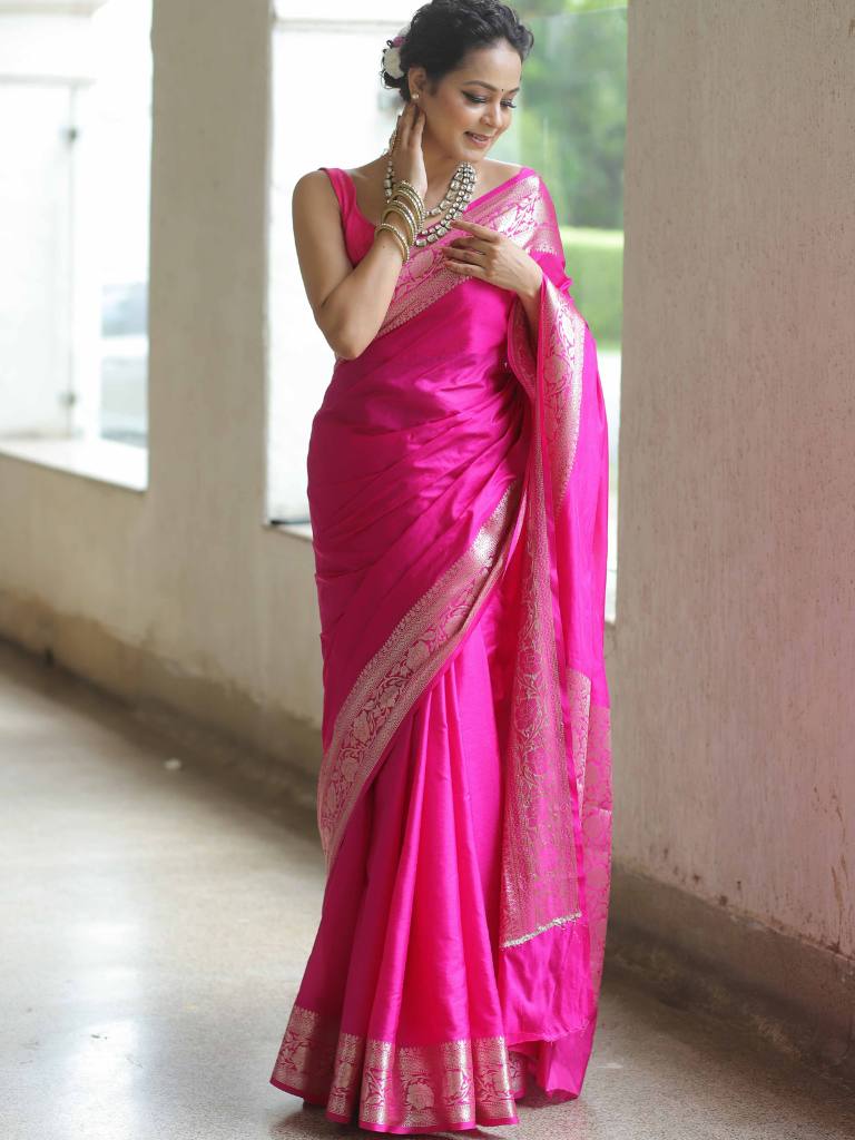 Banarasee Pink Semi Silk Saree