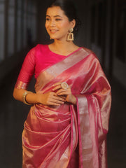 Banarasee Pink Tissue Zari Saree