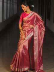 Banarasee Pink Tissue Zari Saree