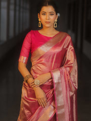 Banarasee Pink Tissue Zari Saree