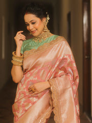 Banarasee Pink Georgette Zari Lace Saree
