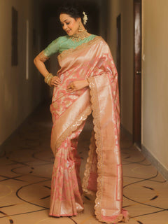 Banarasee Pink Georgette Zari Lace Saree