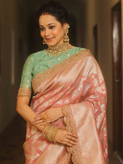 Banarasee Pink Georgette Zari Lace Saree