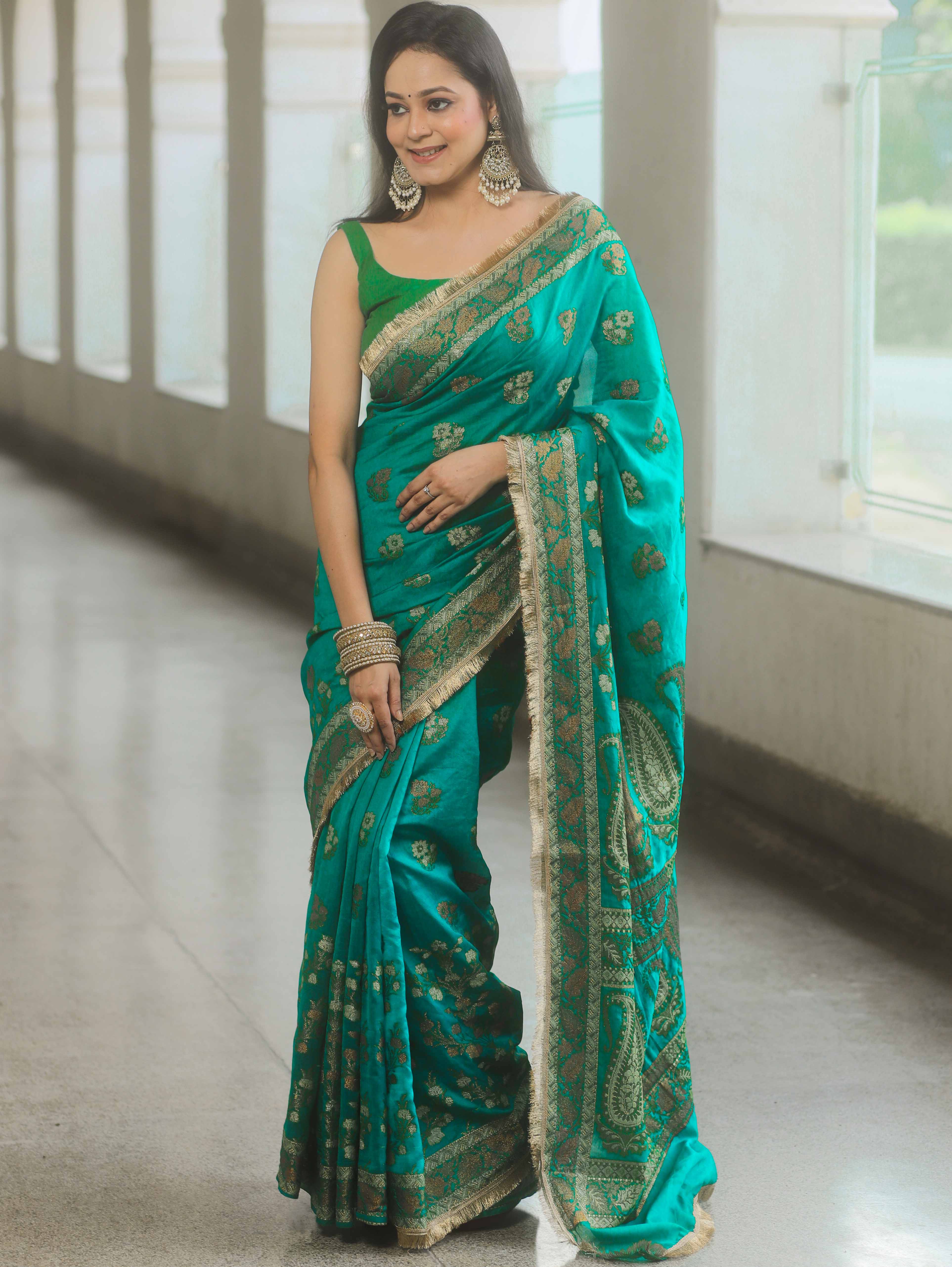 Banarasee Teal Georgette Zari Saree