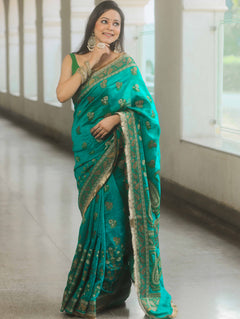 Banarasee Teal Georgette Zari Saree