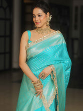 Banarasee Turquoise Semi-Katan Saree