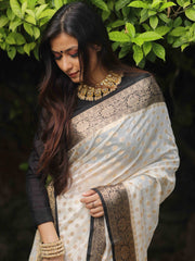 Banarasee White Black Zari Georgette Saree