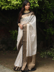 Banarasee White Black Zari Georgette Saree