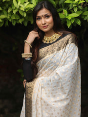 Banarasee White Black Zari Georgette Saree
