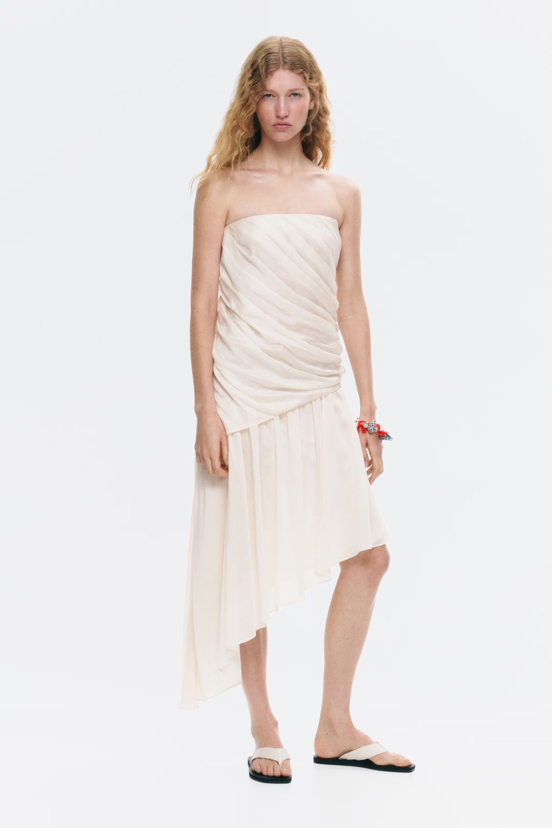 Ivory Whisper Draped Bandeau Dress for Women