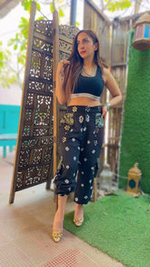 Black Cotton Bandhini Cargo Pants