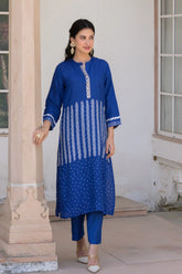 Royal Blue Bandhani Print Muslin Kurta Set