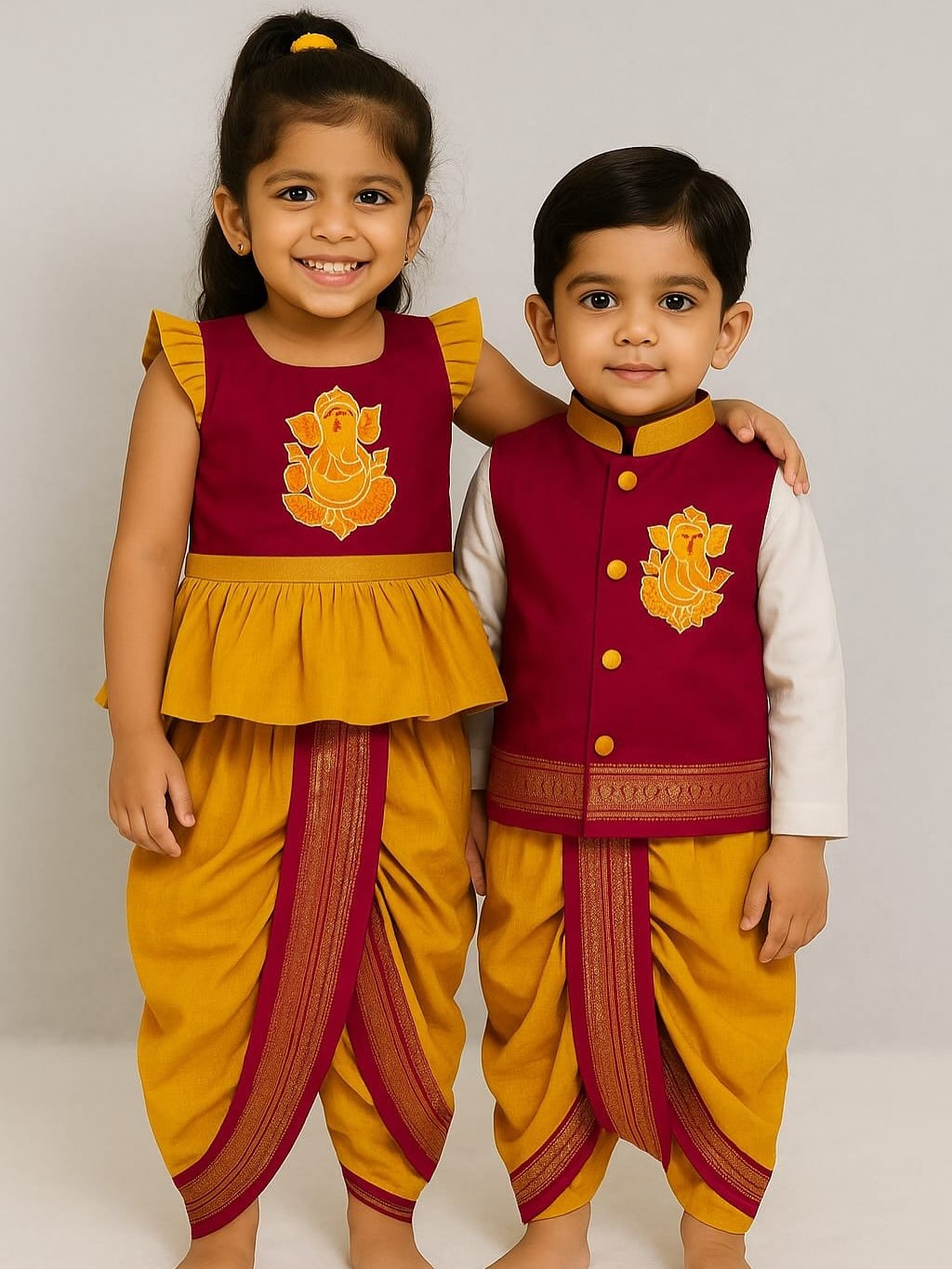 Bappa Kids Paithani Dhoti Set Combo for Raksha Bandhan