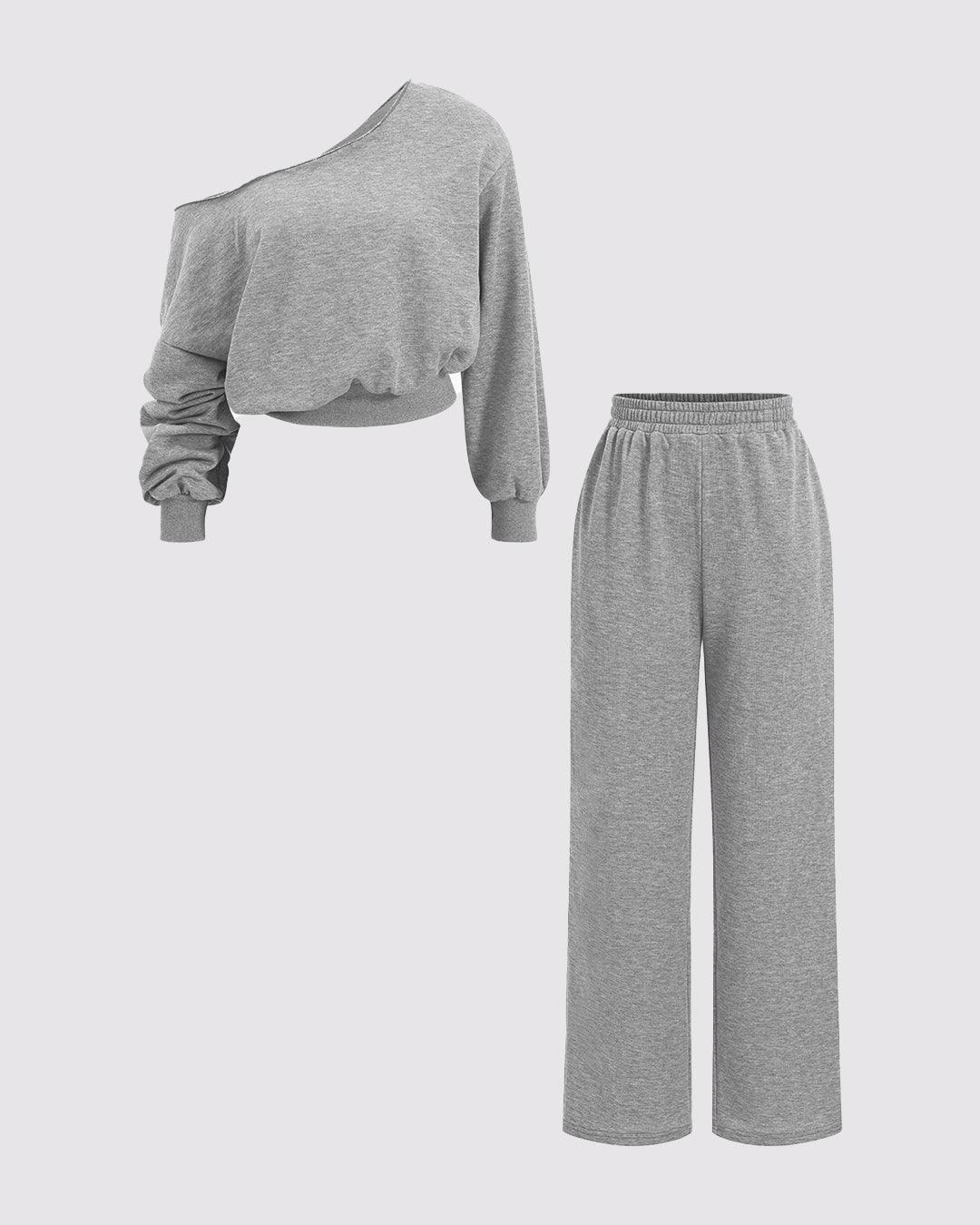 Grey Asymmetric Top and Trousers Set