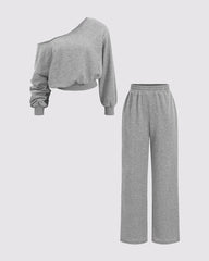 Grey Asymmetric Top and Trousers Set