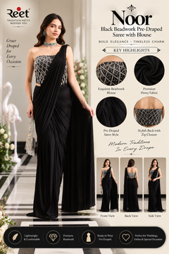 Noor Black Beadwork Pre-Draped Saree with Blouse