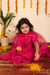 Bhandhej Pink Cotton Anarkaliu Set for Girls Kids