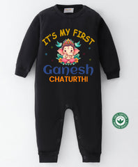 Black Ganesh Chaturthi Printed Romper for Baby's