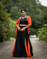 Women’s Black Orange Navratri Lehenga Set