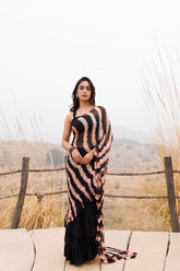 Black & Peach Ruffle Chiffon Saree