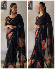 Black Pearl Floral Saree in Georgette