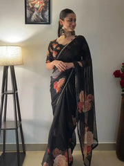 floral print georgette saree