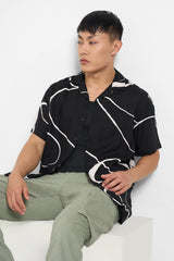 Black Printed Relaxed Fit Men’s Shirt