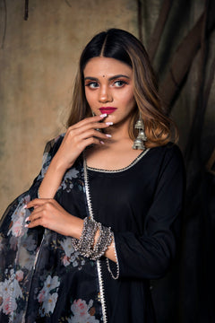 black rayon anarkali suit set with dupatta
