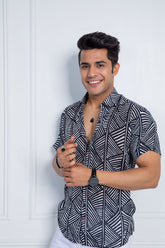 Black Reengineered Cotton Half-Sleeves Shirt Men