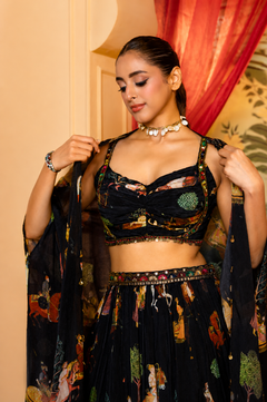 Bollywood Noir Drama Skirt Set Lehenga